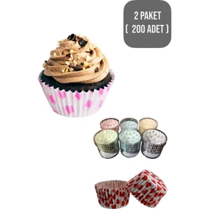 ( 200'LÜ- 2 Paket ) Muffin Kalıbı | Desenli Muffin Kağıdı Cupcake Kağıdı Renkli Desenli Kek Kalıbı