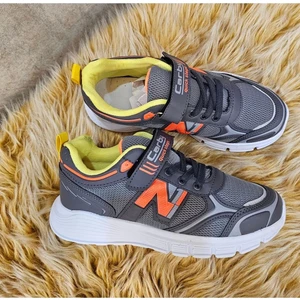 Bağcıklı Unisex Çocuk Spor Ayakkabısı-Gri-Orange-Yeşil