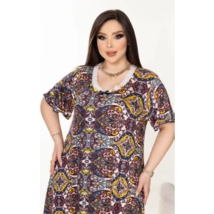 Bambu U Yaka Dantel Detaylı Etek Kol Suffle Overlok Kloş Battal Beden