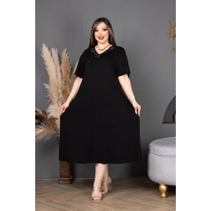 Bambu U Yaka Dantel Detaylı Etek Kol Suffle Overlok Kloş Battal Beden