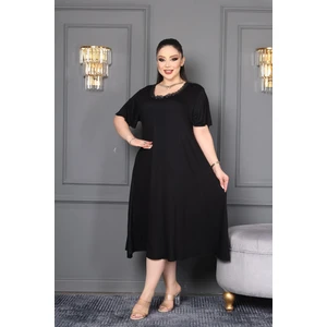 Bambu U Yaka Dantel Detaylı Etek Kol Suffle Overlok Kloş Battal Beden