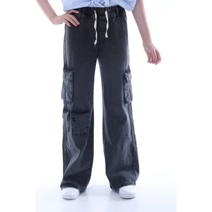 Kız Çocuk Oversize Kargo Cepli Beli Lastikli Pamuk Kot PANTOLON-PNT-0042