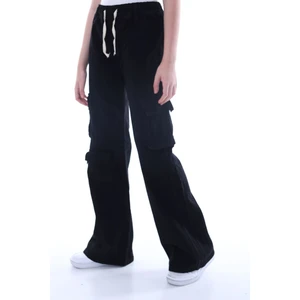 Kız Çocuk Oversize Kargo Cepli Beli Lastikli Pamuk Kot PANTOLON-PNT-0042