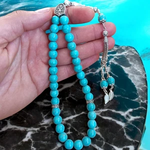 Firuze Taşı Tesbih Turkuaz Taşı Tesbih 33'lük Tesbih Doğal Taş Tesbih Sertifikalı Özel Mdf Kutulu