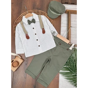 Bolly Baby Deluxe Erkek Çocuk Takım 5 Parça Şapkalı Askılı Papyonlu Gömlek ve Likralı Gabardin Pantolunlu Takım