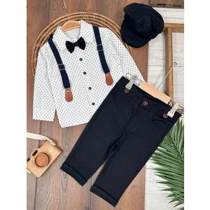 Bolly Baby Deluxe Erkek Çocuk Takım 5 Parça Şapkalı Askılı Papyonlu Gömlek ve Likralı Gabardin Pantolunlu Takım