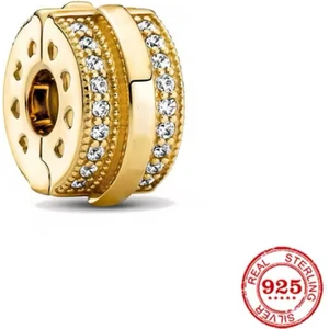 Gold Renk Sparkling Pave Lines Logo Klip Charm