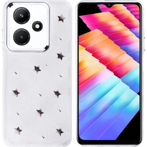Techno Guru Infinix Hot 30I Kılıf Simli Kamera Çerçveli ve Mini Figür Desenli Ultra Koruma Sağlayan Kutup Sert Silikon Kapak