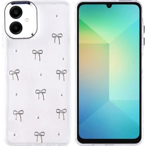 Samsung Galaxy A06 Kılıf Simli Kamera Çerçveli ve Mini Figür Desenli Ultra Koruma Sağlayan Kutup Sert Silikon Kapak