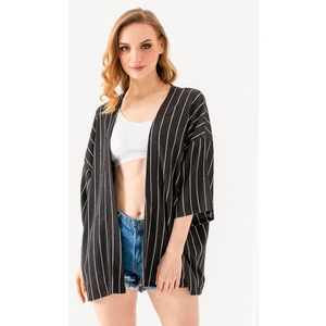 Kadın Yarım Kol Çizgili Bürümcük Kimono Antrasit - 254406