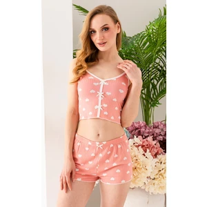 Kadın Kalp Desenli Atlet Şort Pijama Takımı Pembe - 25Y 10041