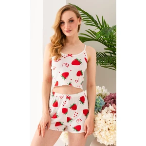Kadın Çilek Desenli Atlet Şort Pijama Takımı Beyaz - 25Y 10041