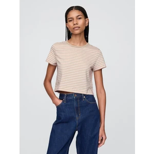 Kadın Bej %100 Organik Pamuk Vintage Soft Crop T-Shirt