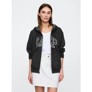 Kadın Koyu Gri Gap Logo Relaxed Fleece Fermuarlı Sweatshirt