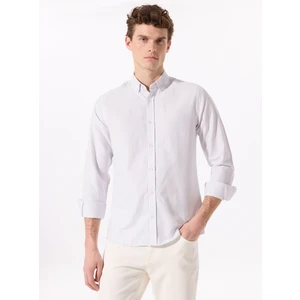 Basic Düğmeli Yaka Çizgili Lacivert Erkek Gömlek Maydos 501