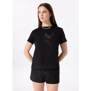 Bisiklet Yaka Baskılı Siyah Kadın T-Shirt F5SL-TST0379