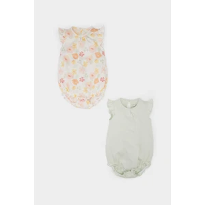 Kız Bebek Yenidoğan Bisiklet Yaka Çiçekli Penye 2'li Kısa Kollu Çıtçıtlı Body