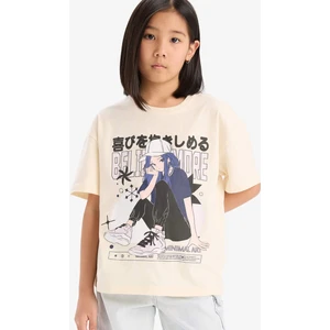 Kız Çocuk Oversize Geniş Kalıp Bisiklet Yaka Baskılı Kısa Kollu Tişört E0356A825SM