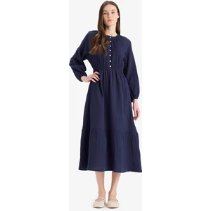 Relax Fit Bisiklet Yaka Müslin Uzun Kollu Maxi Elbise D0570AX25SM