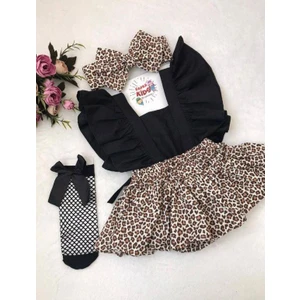 Şapka Kids Kız Bebek Leopar Slopet Bandana ve Çorap Set10