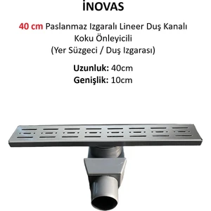 40 cm Paslanmaz Izgaralı Lineer Duş Kanalı Koku Önleyicili (Yer Süzgeci / Duş Izgarası)