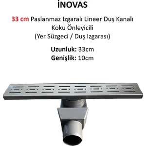 33 cm Paslanmaz Izgaralı Lineer Duş Kanalı Koku Önleyicili (Yer Süzgeci / Duş Izgarası)