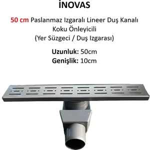 50 cm Paslanmaz Izgaralı Lineer Duş Kanalı Koku Önleyicili (Yer Süzgeci / Duş Izgarası)