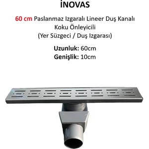 60 cm Paslanmaz Izgaralı Lineer Duş Kanalı Koku Önleyicili (Yer Süzgeci / Duş Izgarası)