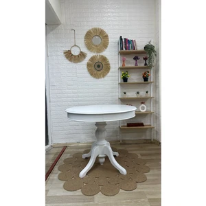 Concept Baba Ayaklı Masa Ahşap Yuvarlak Beyaz Renkli Açılır Masa (Çap 90  cm )