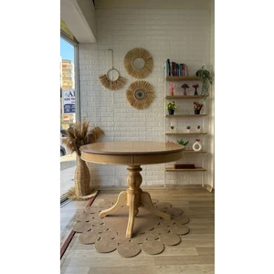 Concept Baba Ayaklı Masa Ahşap Yuvarlak Naturel Renkli Açılır Masa (Çap 110  cm )