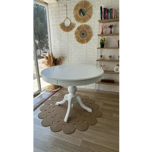 Concept Baba Ayaklı Masa Ahşap Yuvarlak Beyaz Renkli Açılır Masa (Çap 110  cm )