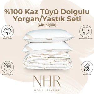 NHR HOME %100 Kaz Tüyü Dolgulu %70 Gıdık Antibakteriyel, Isı Dengeleyici, Çift Kişilik, Yastık / Yorgan Seti