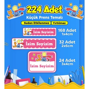 Sb Store Küçük Prens Okul Kreş Etiketi Kalem Defter Özel İsim Yazılabilen Etiket Seti Model 77 (224 Adet)