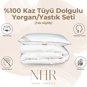 NHR HOME %100 Kaz Tüyü Dolgulu, %30 Gıdık Antibakteriyel, Isı Dengeleyici, Tek Kişilik Yorgan/yastık Seti