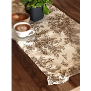 Premium Runner Fırfırlı & Fransız Köylüleri Desenli Kumaş Runner - Vintage ve Şık Set
