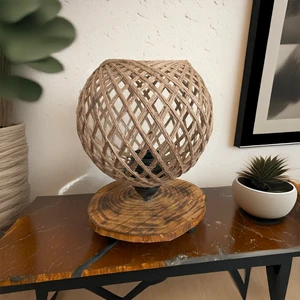 Celestia Home Doğal Kütük Ahşap Masa Lambası Rustik Gece Lambası, Dekoratif El Yapımı Aydınlatma Abajur Iskandinav