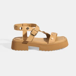 Diary Bej Kadın Zımba Detaylı Deri Sandalet