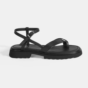 Desiran Siyah Kadın Parmak Arası Deri Sandalet