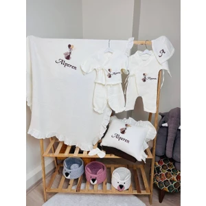 İnsta Bebe Isme Özel Nakış Işlemeli 4katlı Müslin Pamuk Hastane Çıkışı