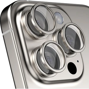Caseworld Apple iPhone 16 Pro Alüminyum Alaşım Temperli Cam Kamera Lens Koruyucu - Naturel Titanyum