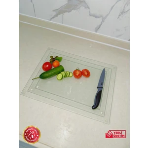 3'lü Şeffaf Cam Kesme Tahtası – Kenarları Oval, Antibakteriyal, Sunum Tahtası