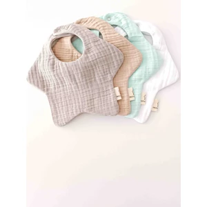 O&G Collection 4'lü Yıldız Grili   Pamuklu  8 Katlı Müslin Bebek Salya Önlüğü / Mama Önlüğü /nikel Free
