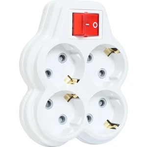 Mena Rise 4lü Anahtarlı Golyat, Dörtlü Topraklı Priz Çocuk Korumalı Çoklayıcı Fiş, Beyaz Renk, 16A 250 Volt, Max 3600 Watt