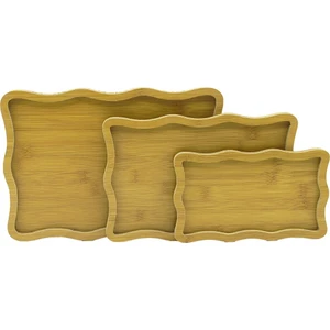 Dikdörtgen - Dalgalı Kenar - 3lü Set Ahşap Mdf Sunum Tepsi Seti 13.5X23.5-19.5X29.5-23.5X33.5CM-FINDIT