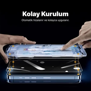 Apple iPhone 16E Kolay Takma Aparatlı Hayalet Cam Ekran Koruyucu Siyah