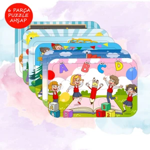 Ahşaptan Düşler 6 Adet 36 Parça Eğlenceli Okul Alfabe Temalı Ahşap Puzzle