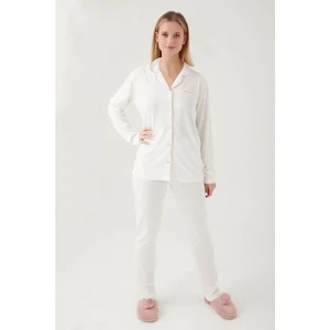 Pierre Cardin Kadın Krem Pamuklu Modal Boydan Patlı Kutulu Pijama Takımı Q8.u.8o.k2.k.a8.p.c