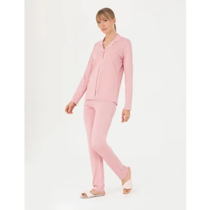 Pierre Cardin Kadın Gül Kurusu Pamuklu Modal Boydan Patlı Kutulu Pijama Takımı Q8.u.8o.k2.k.a8.p.c