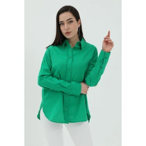Uzun Kol Oversize Basic Gömlek - Yeşil