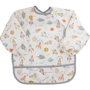 Uzay Araçları Uzun Kollu Sıvı Geçirmez Mama ve Aktivite Önlüğü Bebek Önlüğü